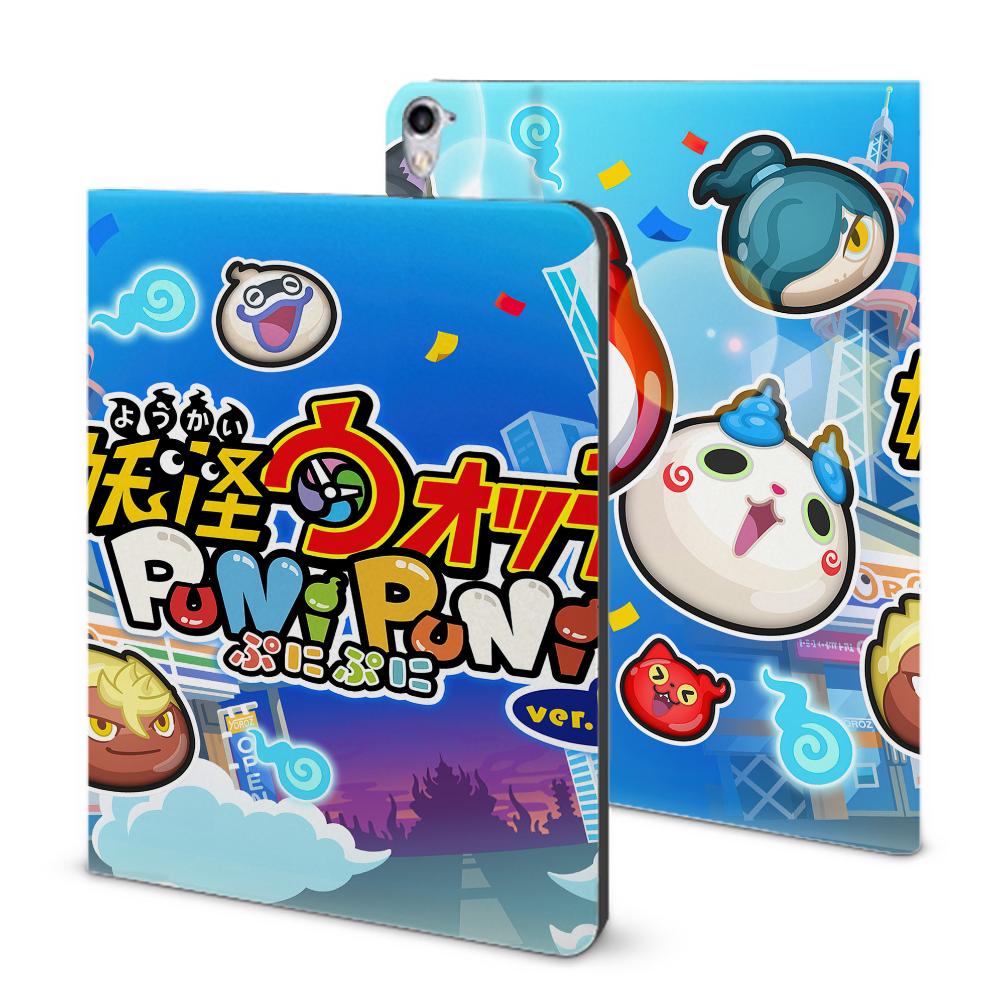 （画像用） 妖怪ウォッチ Yo-kai Watch IPad ケース ブック型 PUレザー TPU 耐衝撃 軽量 薄型 ペン収納なし 全面保護 IPad 各モデル対応
